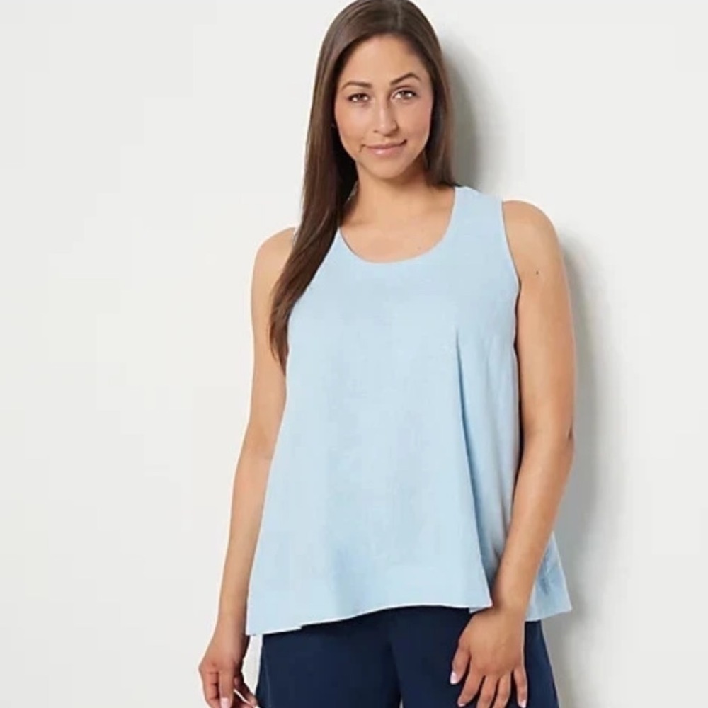 Jason Wu Swing Tunic Tank Top Women 3X Blue Linen Blend High Low Hem